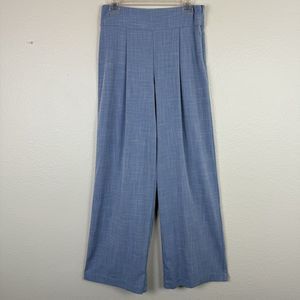 Worthington Pleated Wide Leg Chambray Trousers Pants Blue 10